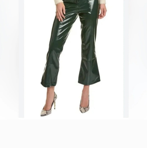NWT 7 For All Mankind Faux Leather Cropped Wide Leg Shiny Green Pants Size M - Picture 5 of 14